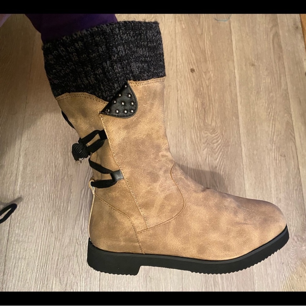 Tan and Black Knee-High Boots